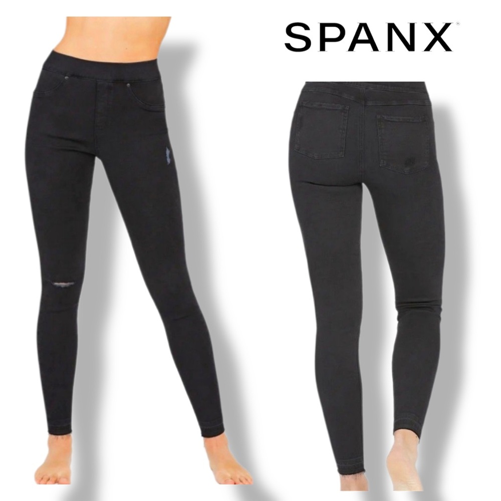 SPANX Vintage Distressed Ankle Skinny Jeans Black Size Small EUC